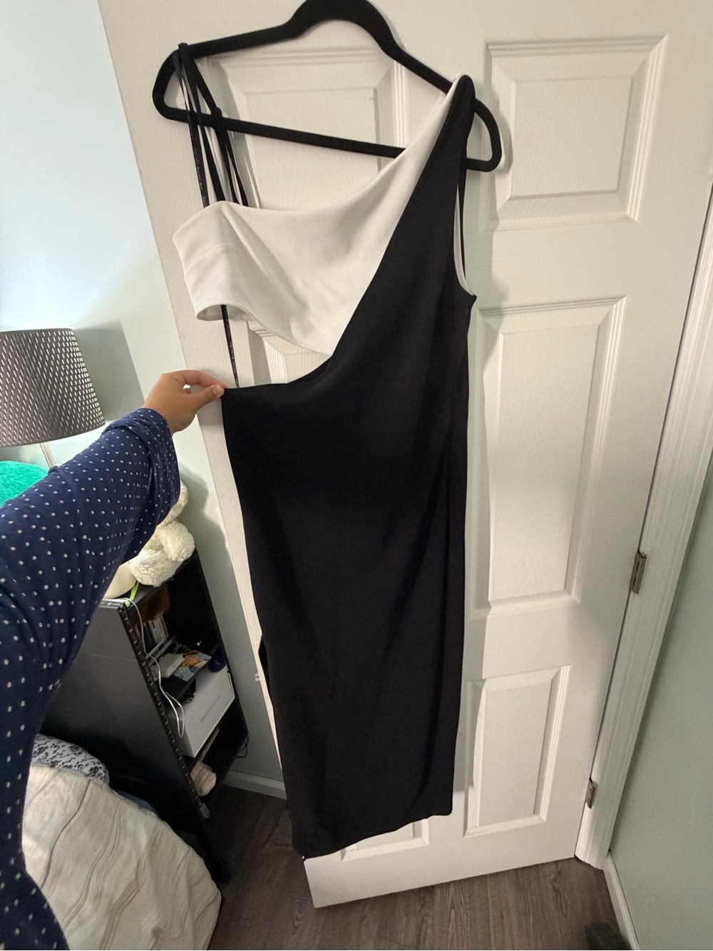 RACHEL Rachel Roy Black and White One-Shoulder Cocktail Dress